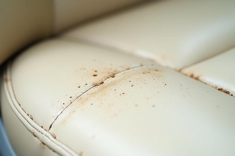 Sedile in pelle chiara sporco e lucido per l'usura